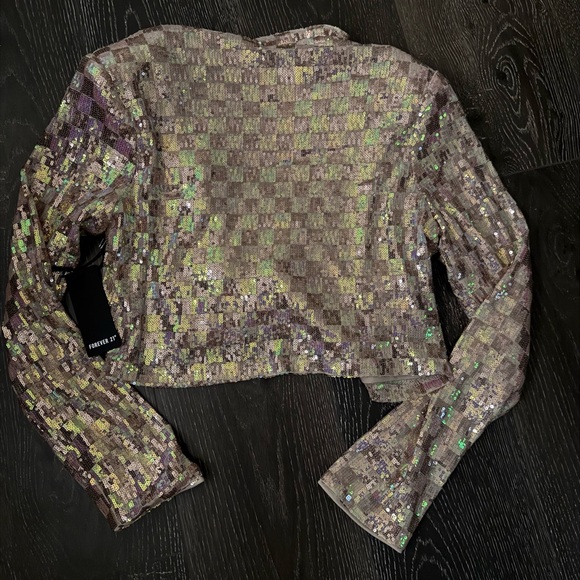 Forever 21 Sequin Checkered Cropped Blazer XS - Picture 10 of 11